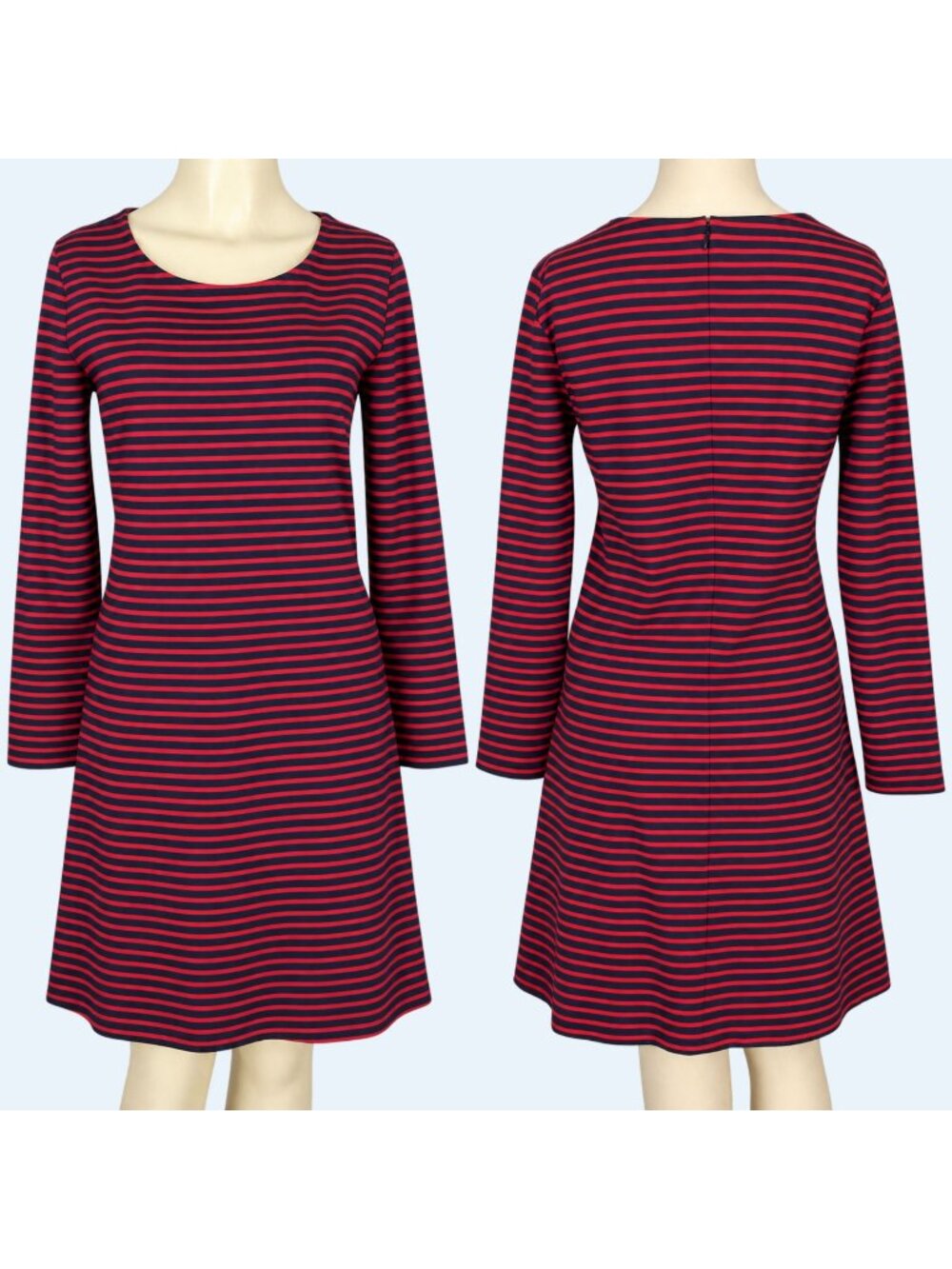 Madewell Dress Womens M Striped Red Blue Shift Tunic Stretch Long Sleeve